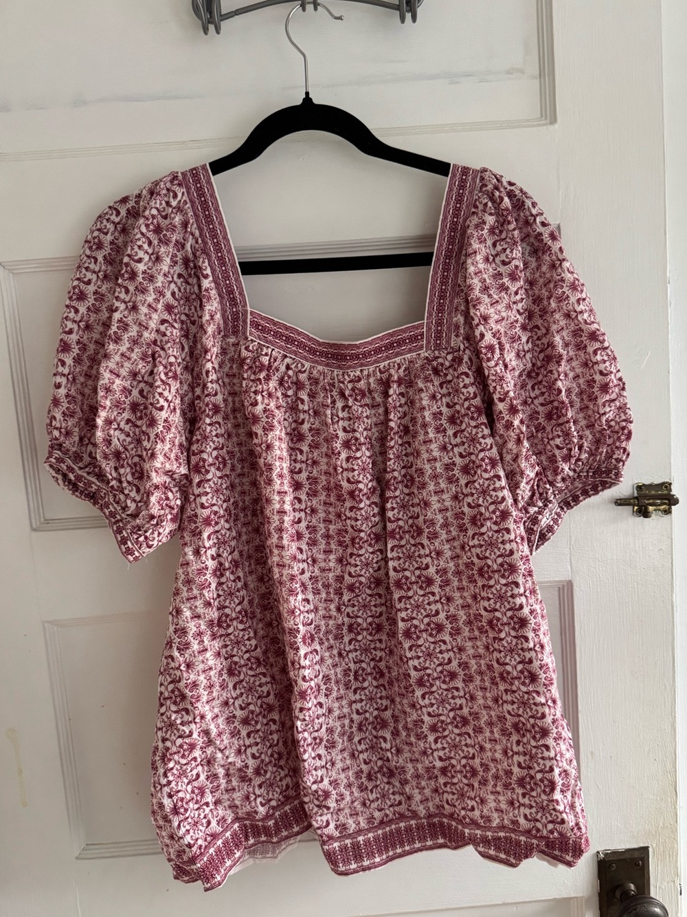 Max Studio Rose-Pink Floral Square-Neck Puff Sleeve Blouse